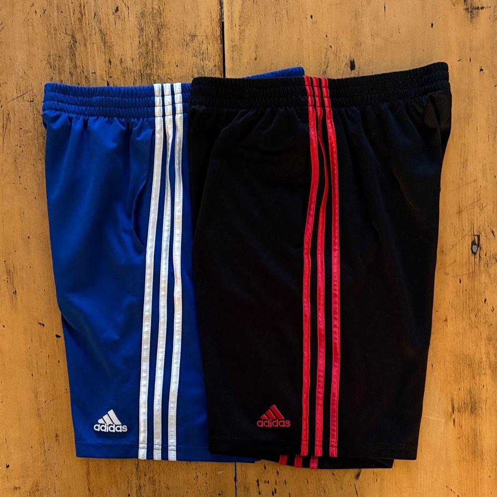 Adidas Track Shorts set of 2 pair Blue & Black Athletic Shorts Youth US XL